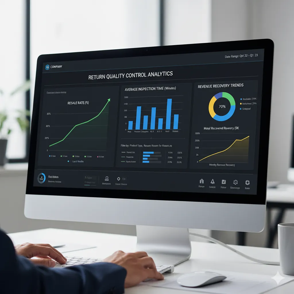 Analytics dashboard showing return quality control metrics and improvement trends